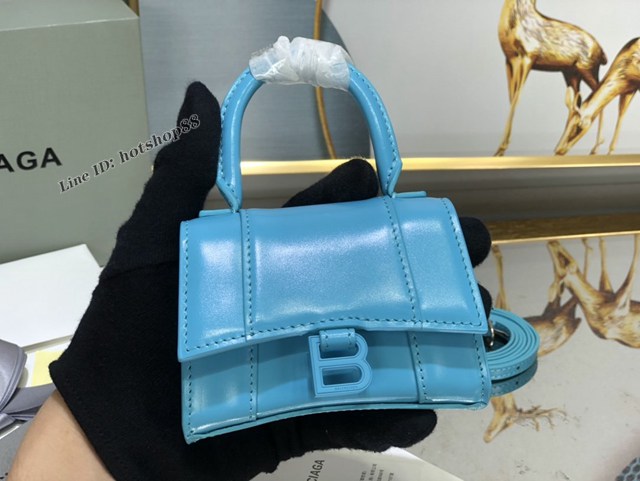 Balenciaga專櫃爆款升級版天空藍平紋平紋配天空藍漆扣沙漏包 巴黎世家mini Hourglass沙漏包 fyj1107